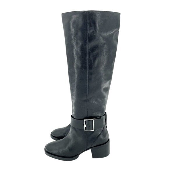 Via Spiga Garnett Tall Boots Black Gloss Leather Ankle Strap SZ 6 New $398 - Picture 1 of 12